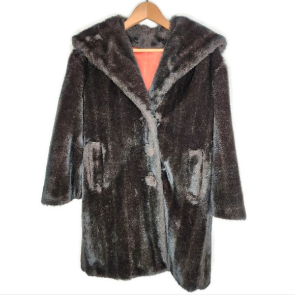 Vintage Orange Brown Striped Cardigan| Faux Fur Texture Chunky Knit Sweater Coat